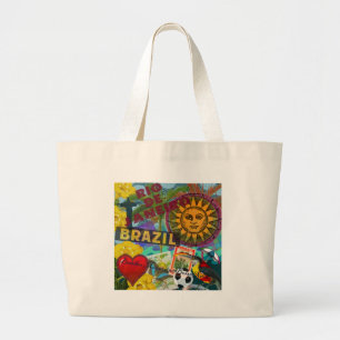 Brazil Rio de Janiero Sun Travel Colourful Art Large Tote Bag