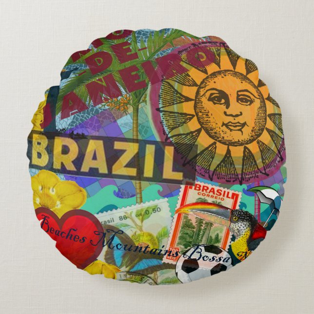 Brazil Rio de Janiero Sun Travel Colourful Art Round Pillow (Front)