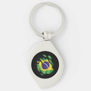 Brazil Ripped Flag Classic Round Sticker Keychain