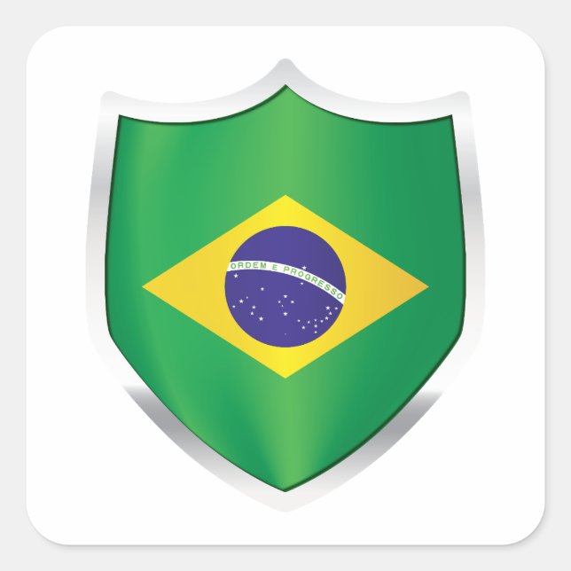 Brazil Silver Shield Flag Square Sticker (Front)