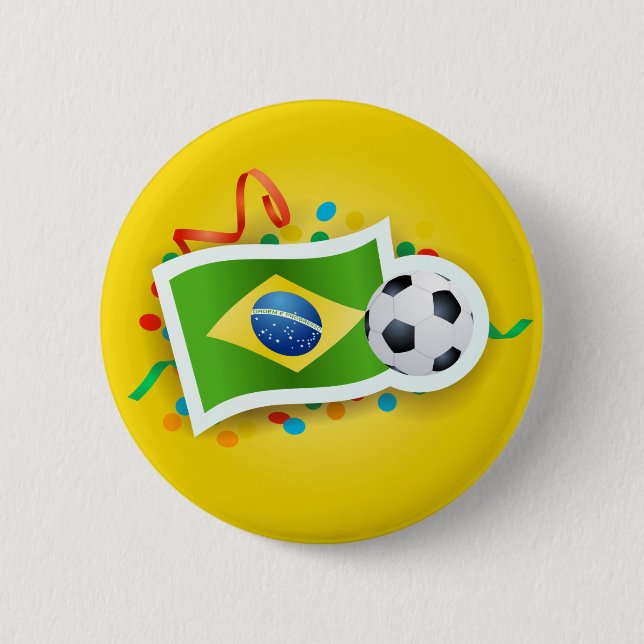 Brazil, soccer and flag 2 inch round button (Front)