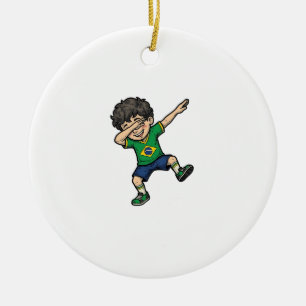 Brazil Soccer Dab Boy Vintage Vector Shirt_1 Ceramic Ornament