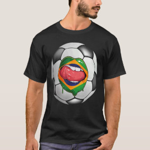 Brazil Soccer Fan Brazilian Flag Mouth T-Shirt