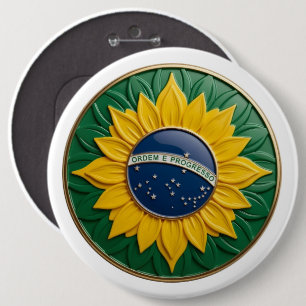 Brazil Solar Emblem - Luxury 3D National Pride Art 6 Inch Round Button