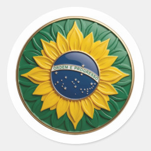 Brazil Solar Emblem - Luxury 3D National Pride Art Classic Round Sticker
