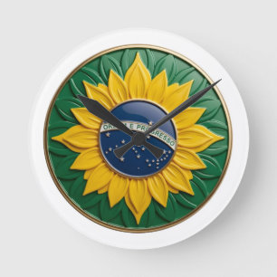 Brazil Solar Emblem - Luxury 3D National Pride Art Round Clock
