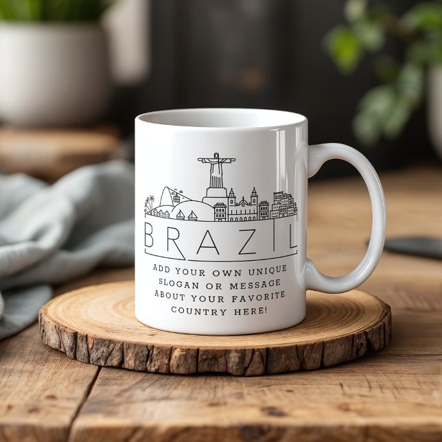 Brazil Stylized Skyline | Custom Slogan Coffee Mug (Creator Uploaded)