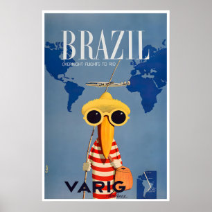 Brazil Travel Poster Rio De Janeiro Art Varig