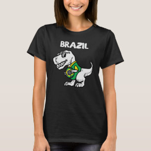 Brazil Trex Dino Brazilian Flag Soccer Fan Boys Ki T-Shirt