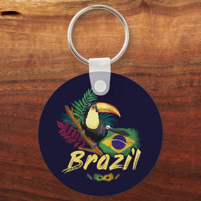 Brazil Vintage Toucan Flag Samba Mask Souvenir Keychain (Front)