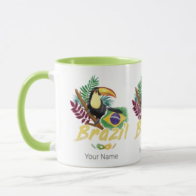 Brazil Vintage Toucan Flag Samba Mask Souvenir Mug (Left)