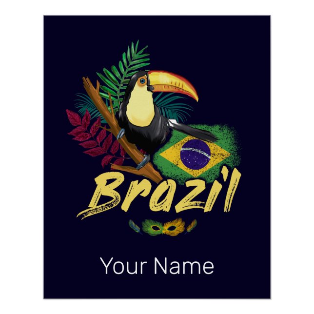 Brazil Vintage Toucan Flag Samba Mask Souvenir Poster (Front)