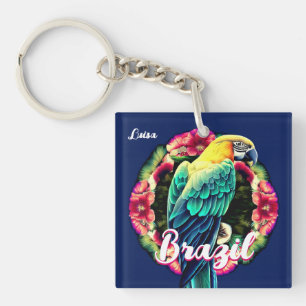 Brazil with Colourful Parrot T-Shirt Keychain