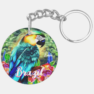 Brazil with Colourful Parrot T-Shirt Keychain