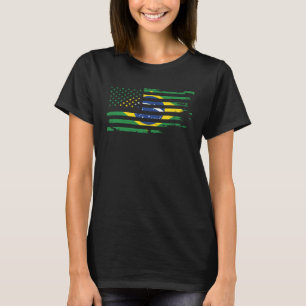 Brazilian American Flag USA Flag of Brazil Distres T-Shirt