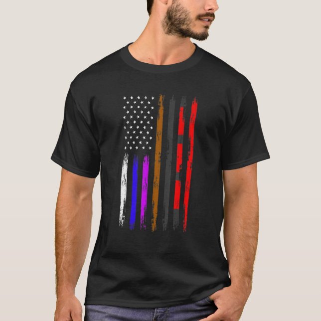 Brazilian American Jiu Jitsu Fighter Vertical Flag T-Shirt (Front)