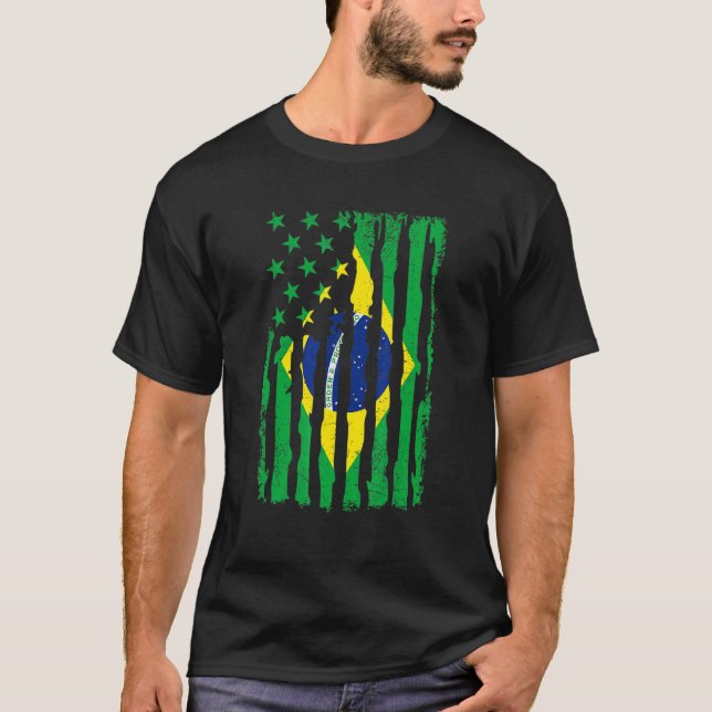 Brazilian American Pride Usa Flag Brazil Roots T-Shirt (Front)