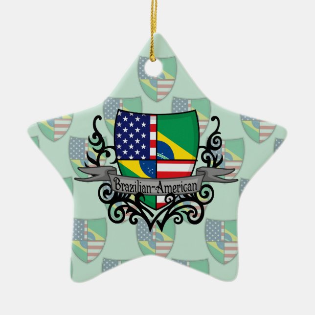 Brazilian-American Shield Flag Ceramic Ornament (Front)