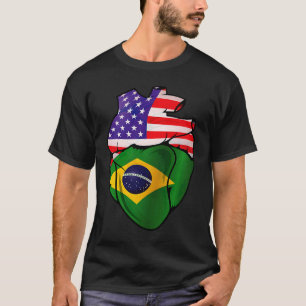 Brazilian American Split Anatomical Heart With Fla T-Shirt