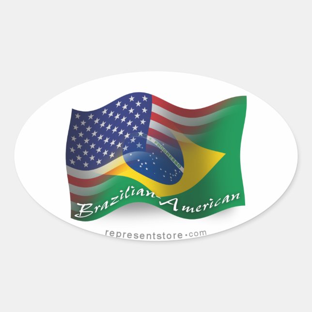 Brazilian-American Waving Flag Oval Sticker (Front)