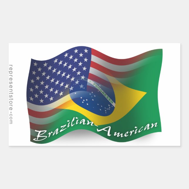 Brazilian-American Waving Flag Sticker (Front)