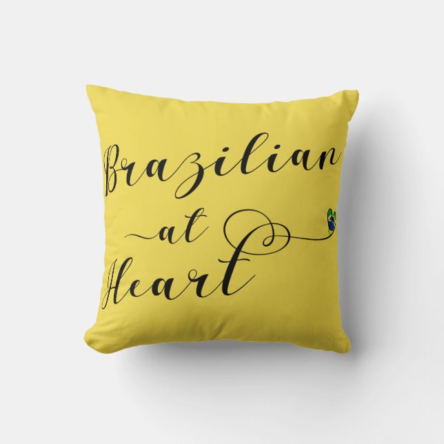 Brazilian At Heart Throw Cushion, Brazil Pillow (Front)