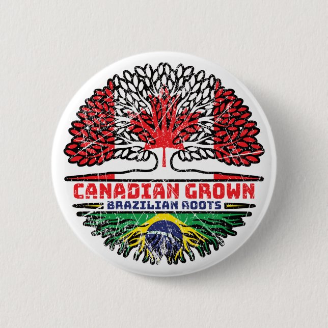 Brazilian Brazil Canadian Canada Tree Roots Flag 2 Inch Round Button (Front)