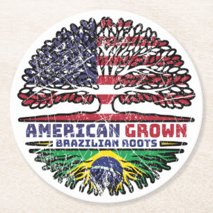Brazilian Brazil US American USA United States Round Paper Coaster