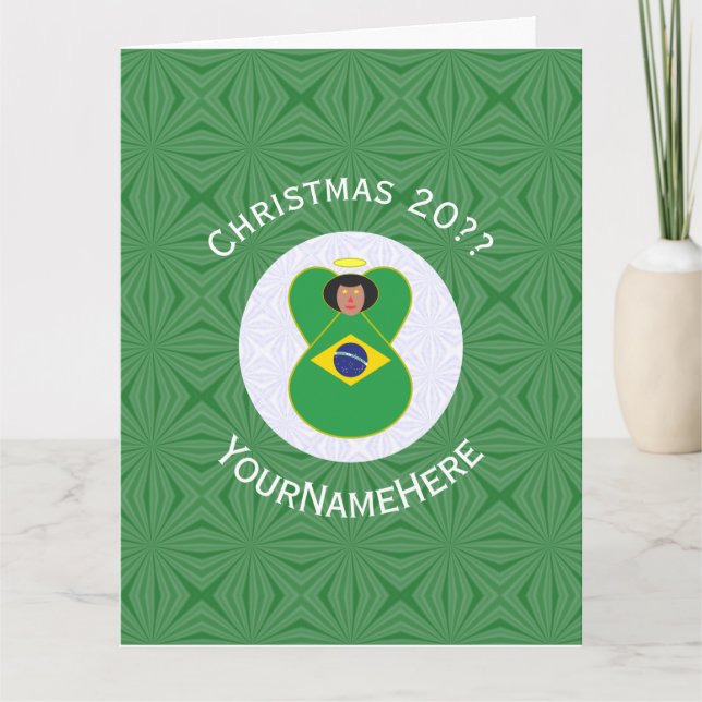 Brazilian Christmas Angel Flag Personalized  Card (Front)