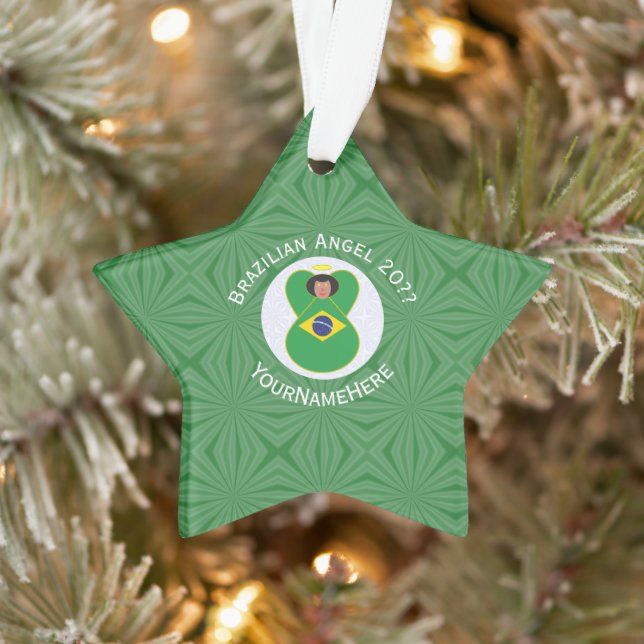 Brazilian Christmas Angel Flag Personalized  Ornament (Tree)