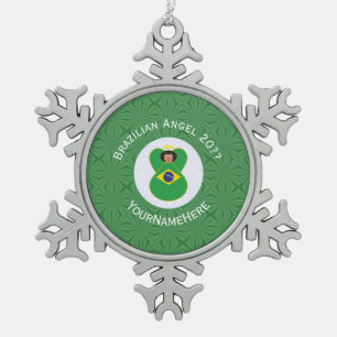 Brazilian Christmas Angel Flag Personalized  Snowflake Pewter Christmas Ornament
