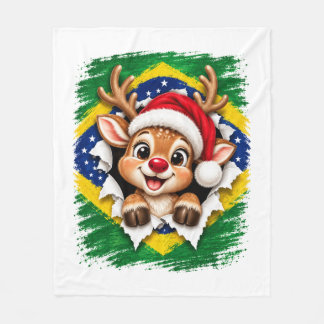Brazilian Christmas Reindeer Fleece Blanket