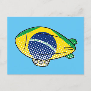 Brazilian Flag Blimp Balloon In Blue Sky Custom Postcard