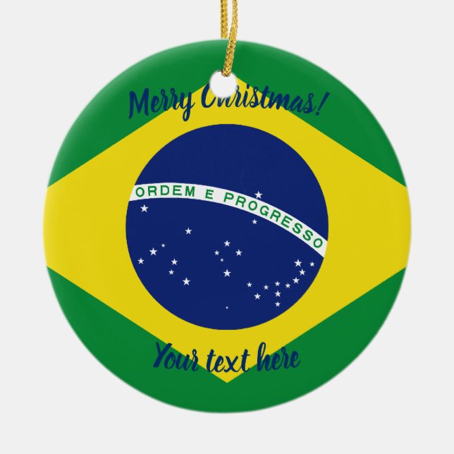 Brazilian flag custom Christmas tree photo Ceramic Ornament (Front)