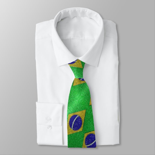 Brazilian Flag of Brazil Glitter Professional Boss Tie (Tied)