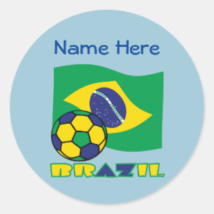 Brazilian Flag Soccer Ball Brazil Blue Personalize Classic Round Sticker