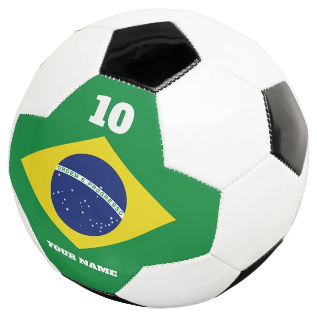 Brazilian flag soccer ball with custom sports name (Three Quarter)