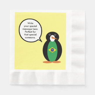 Brazilian Flag Talking Ms Penguin Personalized  Napkin
