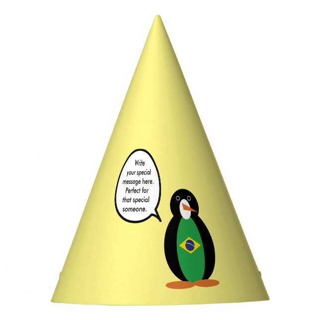 Brazilian Flag Talking Ms Penguin Personalized  Party Hat (Front)