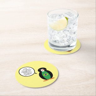 Brazilian Flag Talking Ms Penguin Personalized Round Paper Coaster