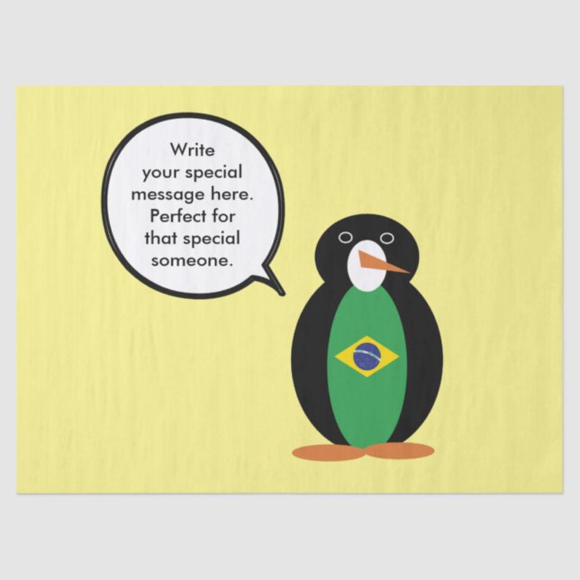 Brazilian Flag Talking Ms Penguin Personalized  Tissue Paper (Front)