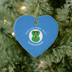 Brazilian Hanukkah Angel Flag Personalized Ceramic Ornament
