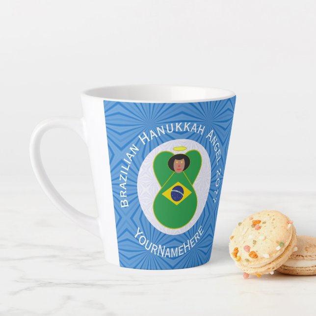 Brazilian Hanukkah Angel Flag Personalized  Latte Mug (In Situ)