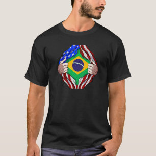 Brazilian Heritage Brazil Roots USA Flag DNA Vinta T-Shirt