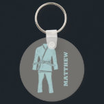 Brazilian Jiu Jitsu BJJ Gi Grey Personalized Keychain<br><div class="desc">Create a personalized gift that's perfect for Brazilian Jiu Jitsu or BJJ students and instructors. This keychain features an illustration of a BJJ gi or uniform in light blue against a grey coloured background. It's ready to be personalized with a name in matching light blue lettering beside the graphic.</div>