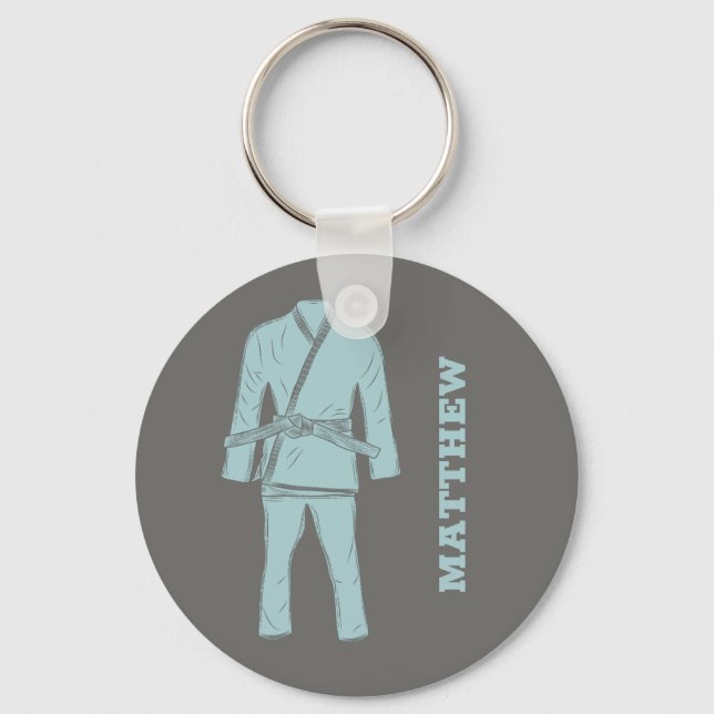 Brazilian Jiu Jitsu BJJ Gi Grey Personalized Keychain (Front)