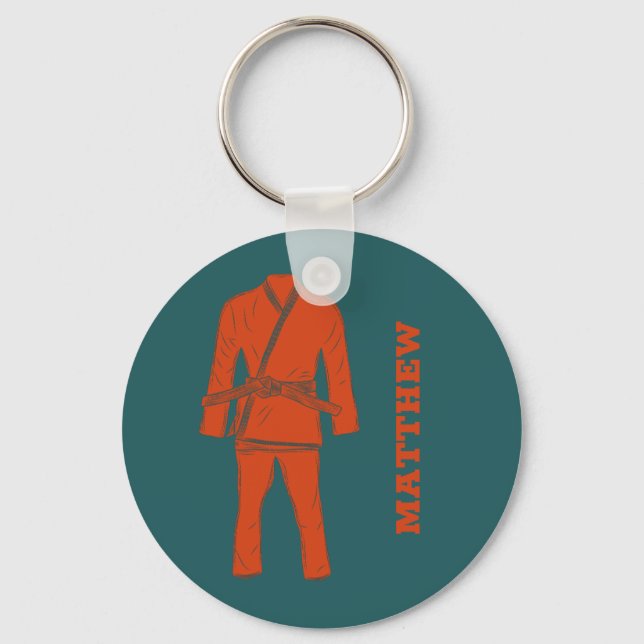 Brazilian Jiu Jitsu BJJ Gi Teal Personalized Keych Keychain (Front)