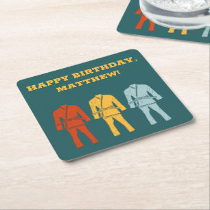 Brazilian Jiu Jitsu BJJ Themed Birthday Party Square Paper Coaster