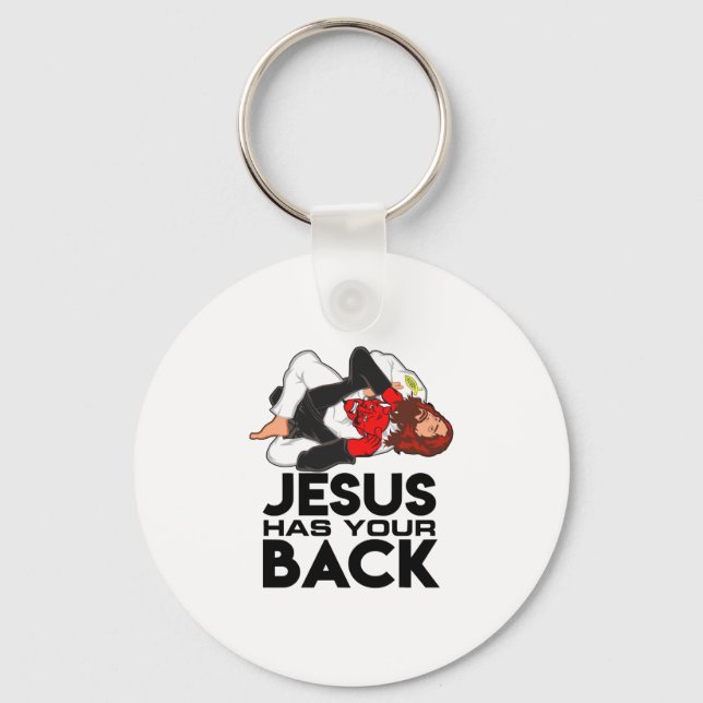 Brazilian Jiu Jitsu Christian Jesus Has Your Back Keychain (Front)