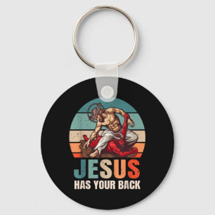 Brazilian Jiu Jitsu Jesus Has Your Back Retro Keychain